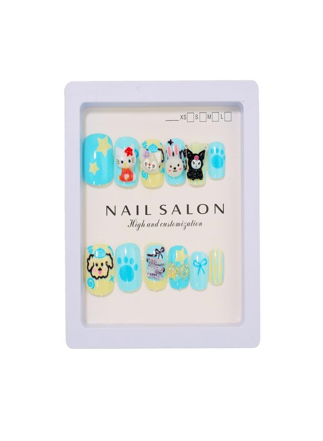 CherryBox Beautiful and Cute 3D Cartoons Nails Set of 12 pieces for Kids and Adults Cartoon Kawaii Resin Art Cartoon Design (Multicolour, 3) - Image 1