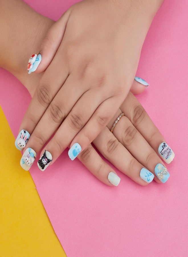 CherryBox Beautiful and Cute 3D Cartoons Nails Set of 12 pieces for Kids and Adults Cartoon Kawaii Resin Art Cartoon Design (Multicolour, 3) - Image 2