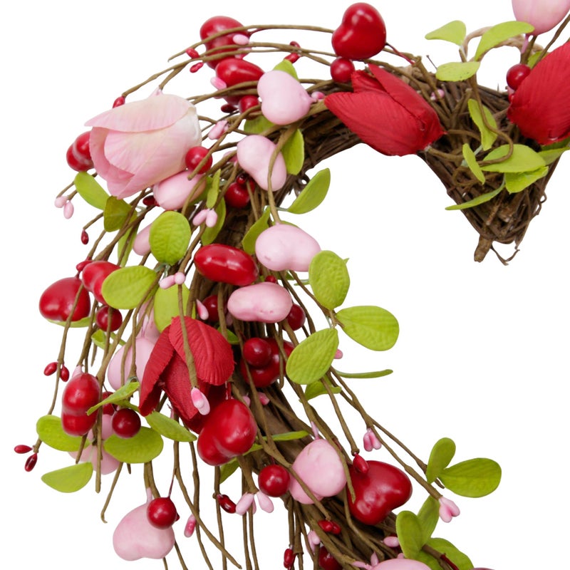 Skrantun 15 Inch Valentine's Day Wreath for Front Door Heart Wreaths Valentine's Day Decorations Pink Tulip Spring Wreath for Valentine's Day Gift Anniversary Wedding Home Decor - Image 3