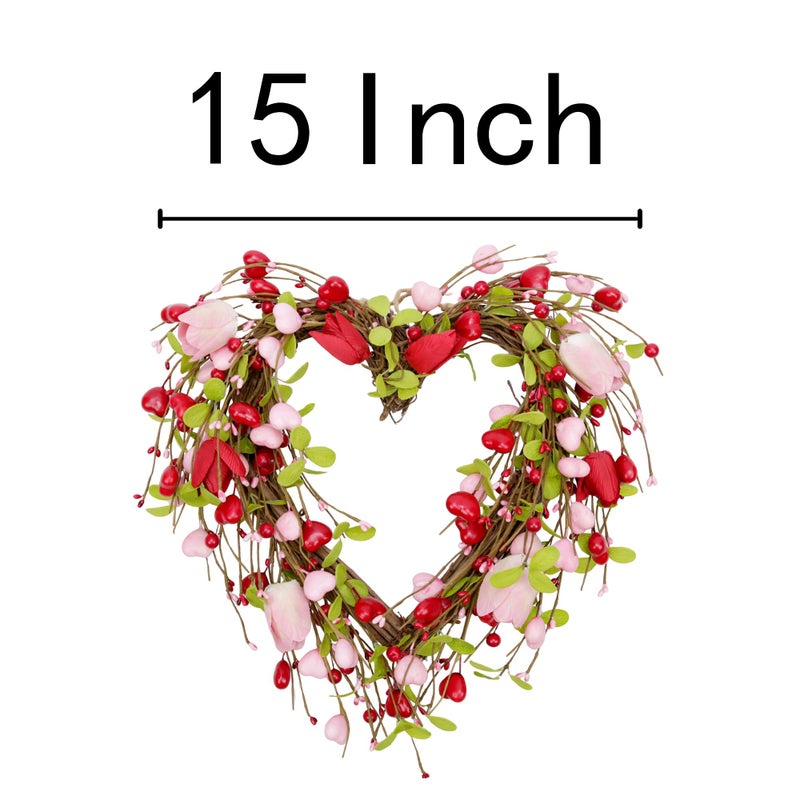 Skrantun 15 Inch Valentine's Day Wreath for Front Door Heart Wreaths Valentine's Day Decorations Pink Tulip Spring Wreath for Valentine's Day Gift Anniversary Wedding Home Decor - Image 2