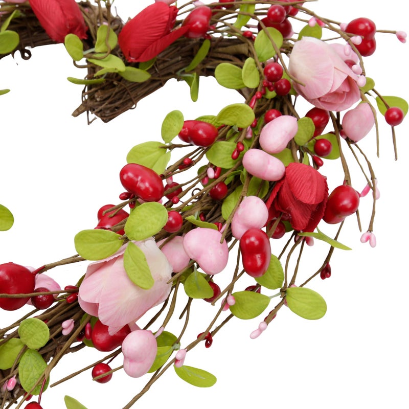 Skrantun 15 Inch Valentine's Day Wreath for Front Door Heart Wreaths Valentine's Day Decorations Pink Tulip Spring Wreath for Valentine's Day Gift Anniversary Wedding Home Decor - Image 4
