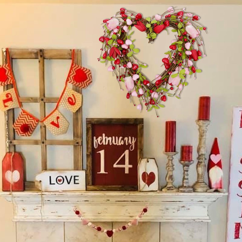 Skrantun 15 Inch Valentine's Day Wreath for Front Door Heart Wreaths Valentine's Day Decorations Pink Tulip Spring Wreath for Valentine's Day Gift Anniversary Wedding Home Decor - Image 5