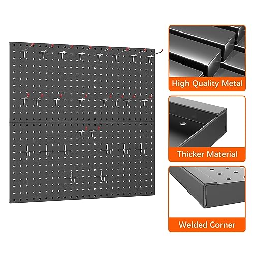 WALMANN Metal Pegboard Panels for Wall Garage Tools Storage Pegboard for Garage, Workbench, Modular Peg Board Tool Organizer Board(Pack of 2, Black) - Image 5
