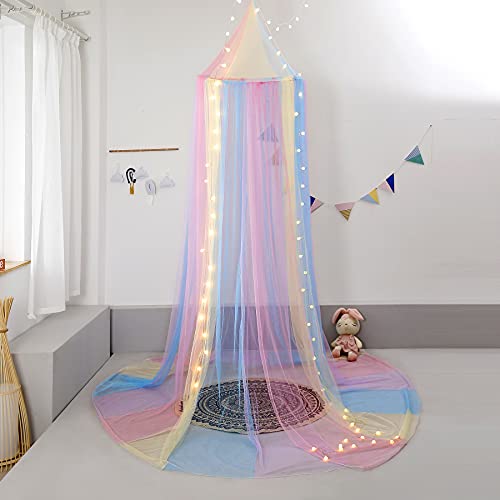 Nattey Rainbow Bed Canopy with Lights - Girls Room Bed Netting for Twin, Single, Full, Queen Size Beds - Reading Corners Room Décor - Image 4