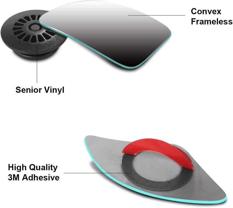 POMFW Blind Spot Mirror, 2 inch Rearview Convex Side Mirrors for Cars SUV Truck Van Stick on 3M Adhesive, Rear View HD Glass Frameless Sway Rotate adjustable Wide Angle 2PCS (Fanshaped) - Image 2