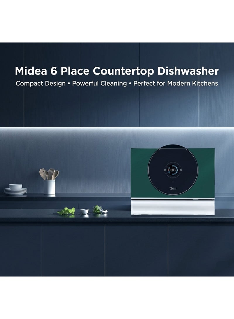 Midea 6 Place Setting Table-Top Dishwasher, Ultra-Real Touch Screen, Quickload Mode, Auto Open Drying, Mirror Finish, Scratch & Stain Resistant- WQP6-3609(GN)-G (Green) 6 L WQP6-3609(GN)-G green - Image 2