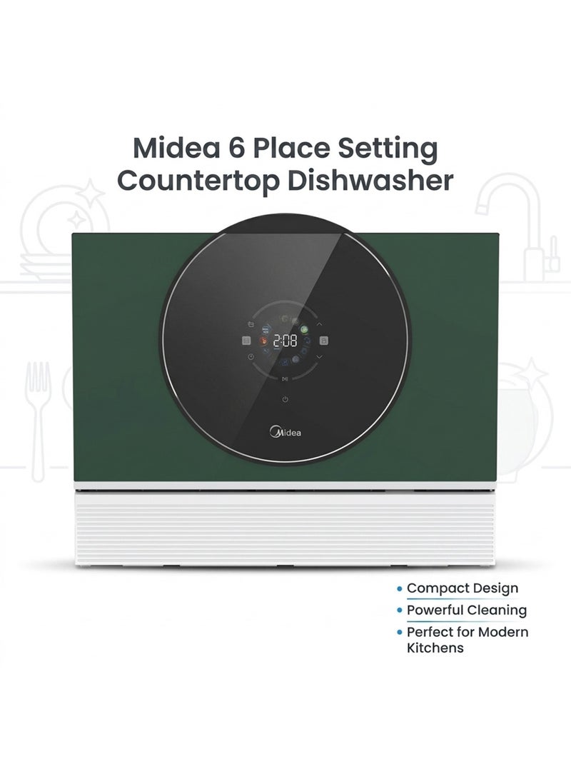 Midea 6 Place Setting Table-Top Dishwasher, Ultra-Real Touch Screen, Quickload Mode, Auto Open Drying, Mirror Finish, Scratch & Stain Resistant- WQP6-3609(GN)-G (Green) 6 L WQP6-3609(GN)-G green - Image 1