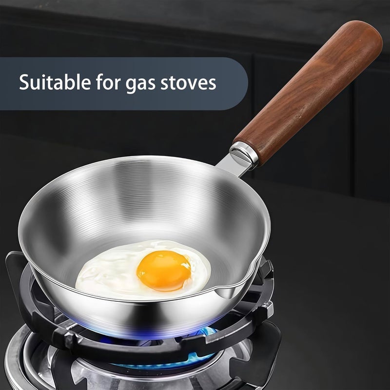 IMEEA 5.5-Inch Egg Pan Omelet Pan SUS304 Stainless Steel Mini Sauce Pan with Wooden Handle - Image 3