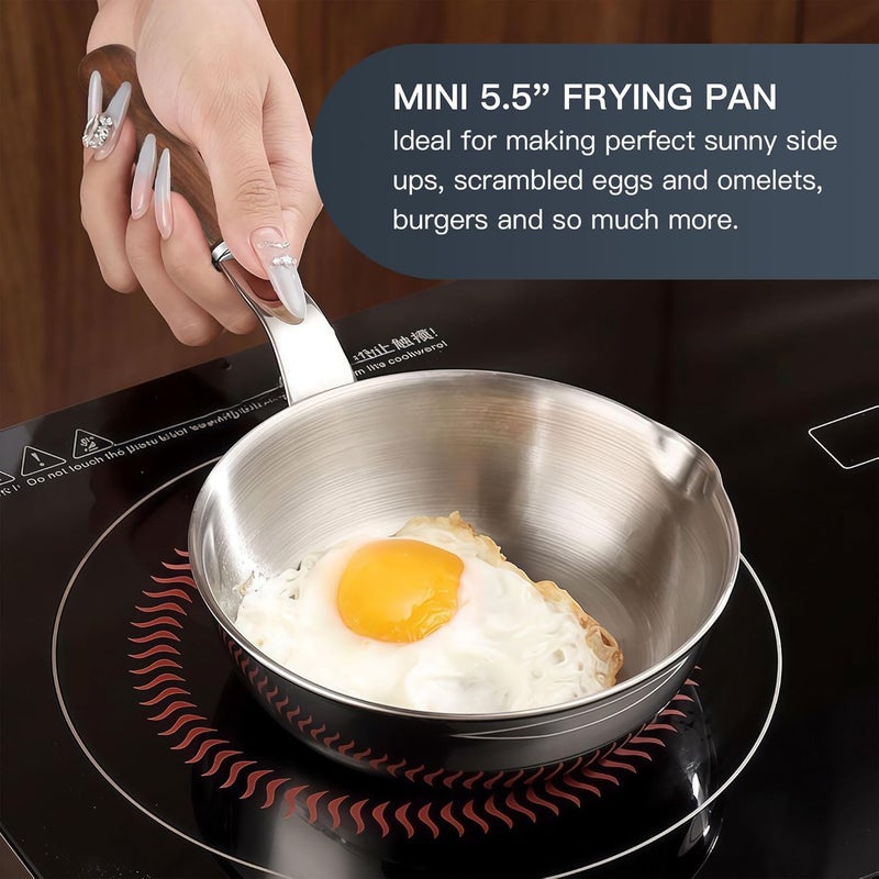 IMEEA 5.5-Inch Egg Pan Omelet Pan SUS304 Stainless Steel Mini Sauce Pan with Wooden Handle - Image 5