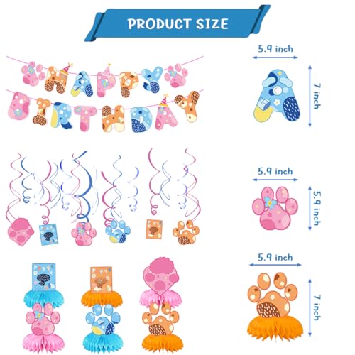 NF orange Blue and Pink Dog Birthday Party Supplies Cute Dog Party Decorations Banner 6 swirl6 Honeycomb Centerpieces - Image 5