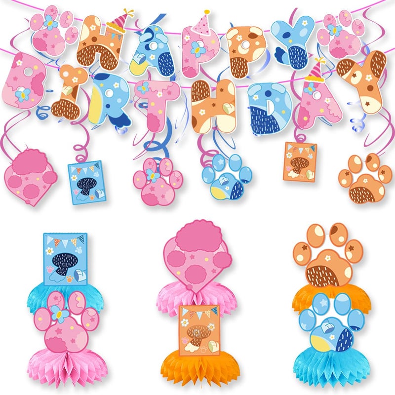 NF orange Blue and Pink Dog Birthday Party Supplies Cute Dog Party Decorations Banner 6 swirl6 Honeycomb Centerpieces - Image 3