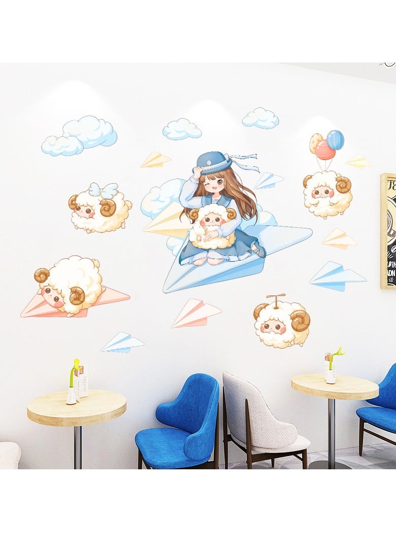 Bluejw ملصقات حائط فتاة خروف كرتونية رائعة مثالية لغرف نوم الأطفال والحمامات ورياض الأطفال - Image 2