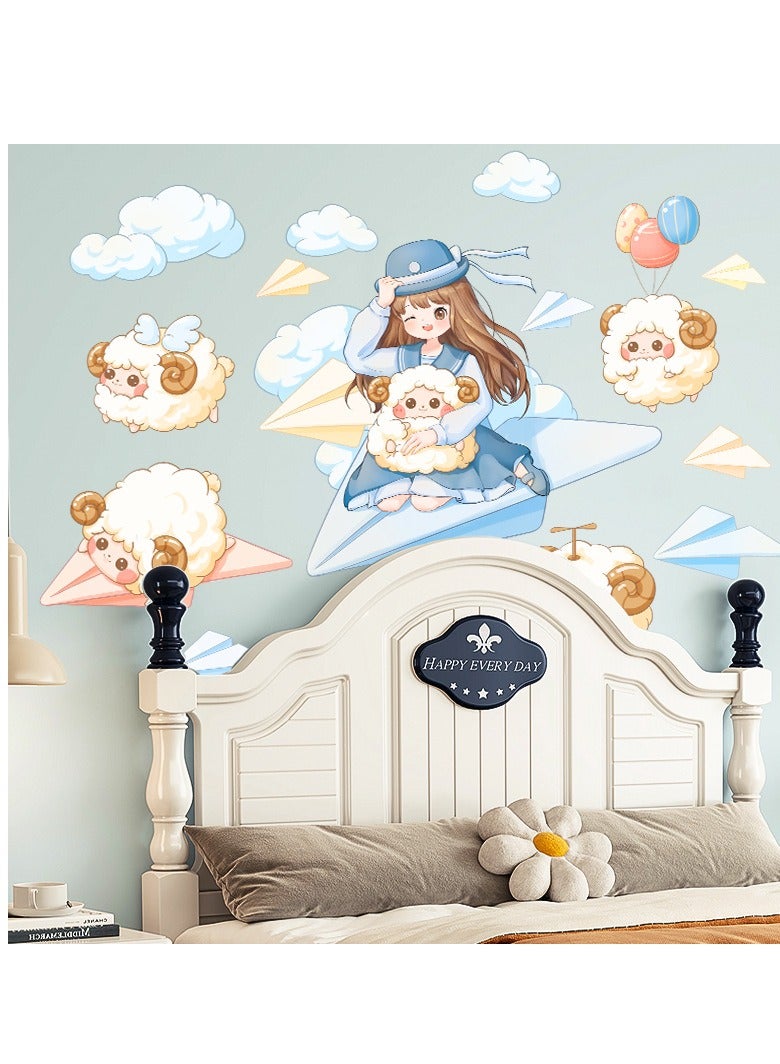 Bluejw ملصقات حائط فتاة خروف كرتونية رائعة مثالية لغرف نوم الأطفال والحمامات ورياض الأطفال - Image 3