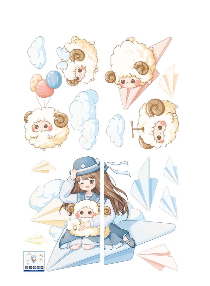 Bluejw ملصقات حائط فتاة خروف كرتونية رائعة مثالية لغرف نوم الأطفال والحمامات ورياض الأطفال - Image 1