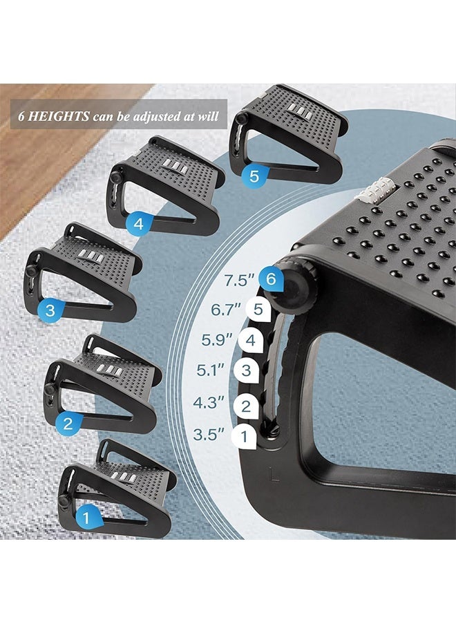 TodyJeyHo Foot Rest for Under Desk at Work,Ergonomic 6 Heights Adjustable Footrest withMassage Roller & Firm Non-Slip Legs, Portable Under Desk Foot Stool for Home,Office (Black) - Image 3