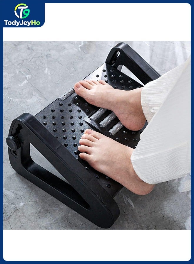 TodyJeyHo Foot Rest for Under Desk at Work,Ergonomic 6 Heights Adjustable Footrest withMassage Roller & Firm Non-Slip Legs, Portable Under Desk Foot Stool for Home,Office (Black) - Image 1