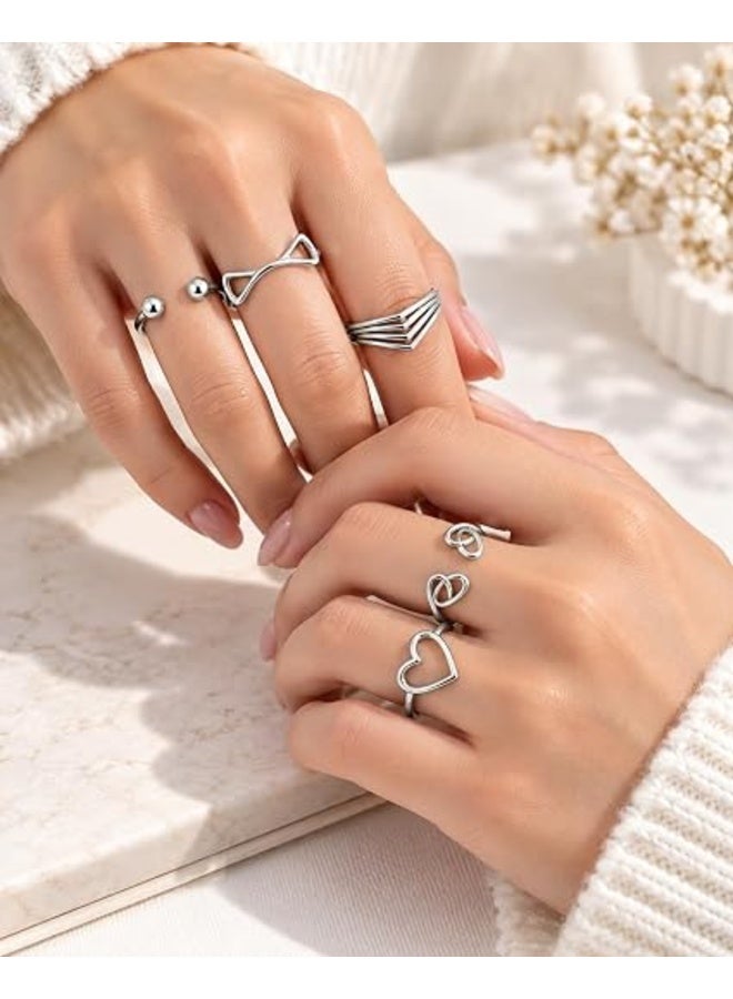 First Choice 5-Piece Silver Aesthetic Ring Set for Women & Girls, Adjustable Open Knuckle Rings, Trendy Stackable Finger Jewelry for Daily Wear & Parties - Image 4