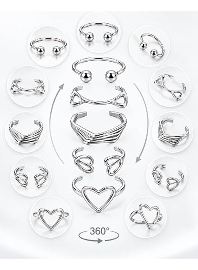 First Choice 5-Piece Silver Aesthetic Ring Set for Women & Girls, Adjustable Open Knuckle Rings, Trendy Stackable Finger Jewelry for Daily Wear & Parties - Image 2