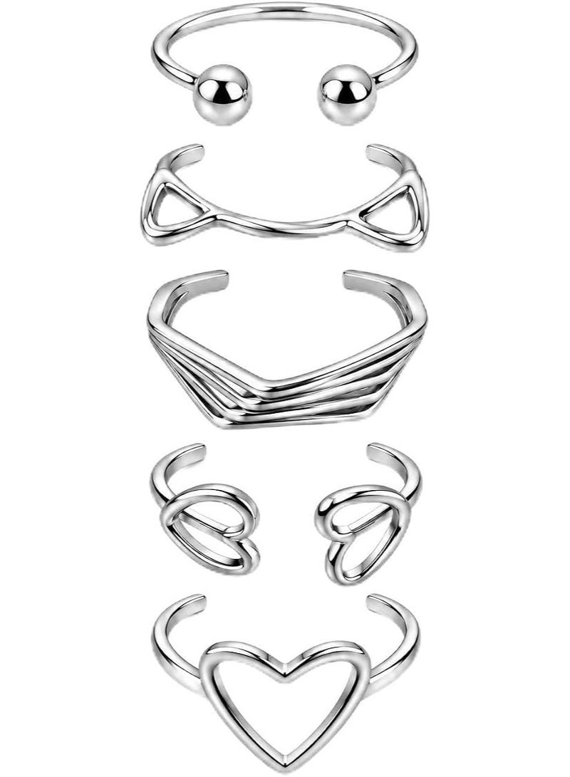 First Choice 5-Piece Silver Aesthetic Ring Set for Women & Girls, Adjustable Open Knuckle Rings, Trendy Stackable Finger Jewelry for Daily Wear & Parties - Image 1