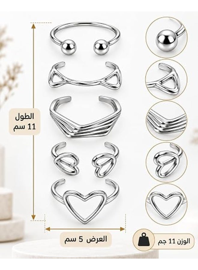 First Choice 5-Piece Silver Aesthetic Ring Set for Women & Girls, Adjustable Open Knuckle Rings, Trendy Stackable Finger Jewelry for Daily Wear & Parties - Image 3
