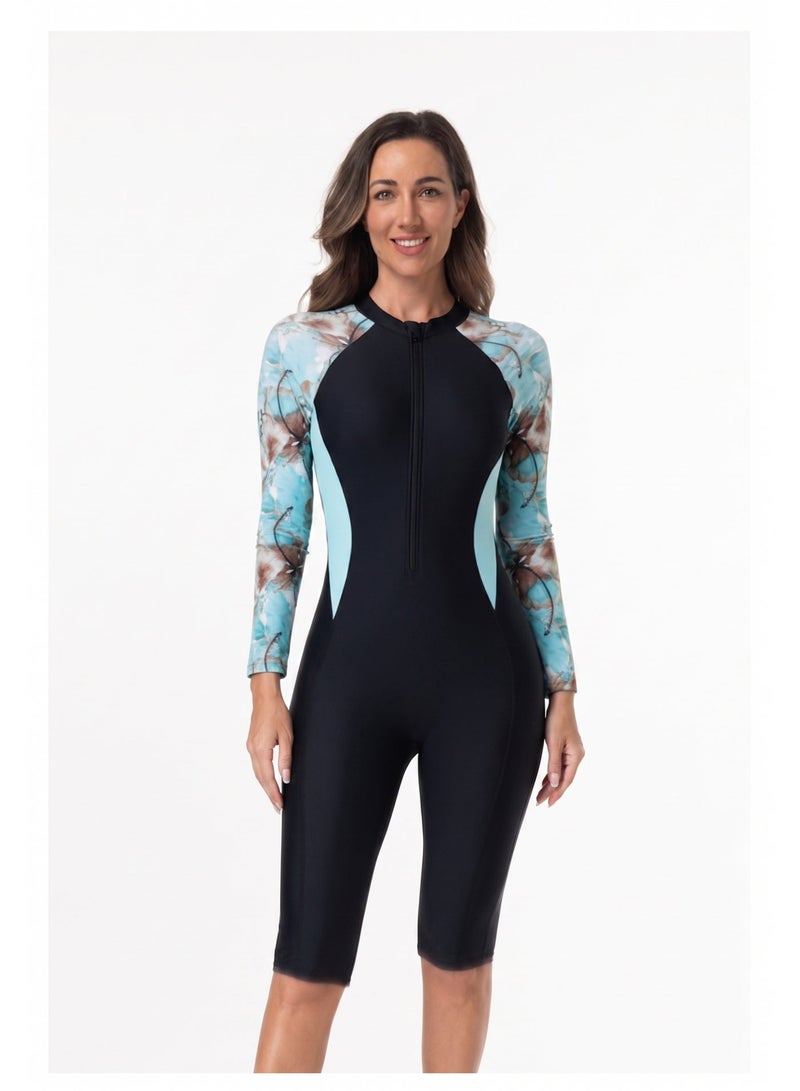 Ofrdncy Womens One Piece Swimsuit Long Sleeve zipper Swimsuit Rash Guard Bathing Suit UPF 50+ Surfing Swimwear Built in Bra - Image 1