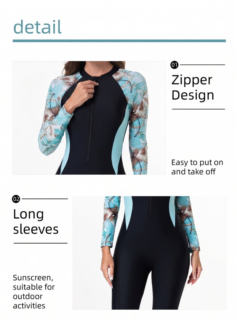 Ofrdncy Womens One Piece Swimsuit Long Sleeve zipper Swimsuit Rash Guard Bathing Suit UPF 50+ Surfing Swimwear Built in Bra - Image 5