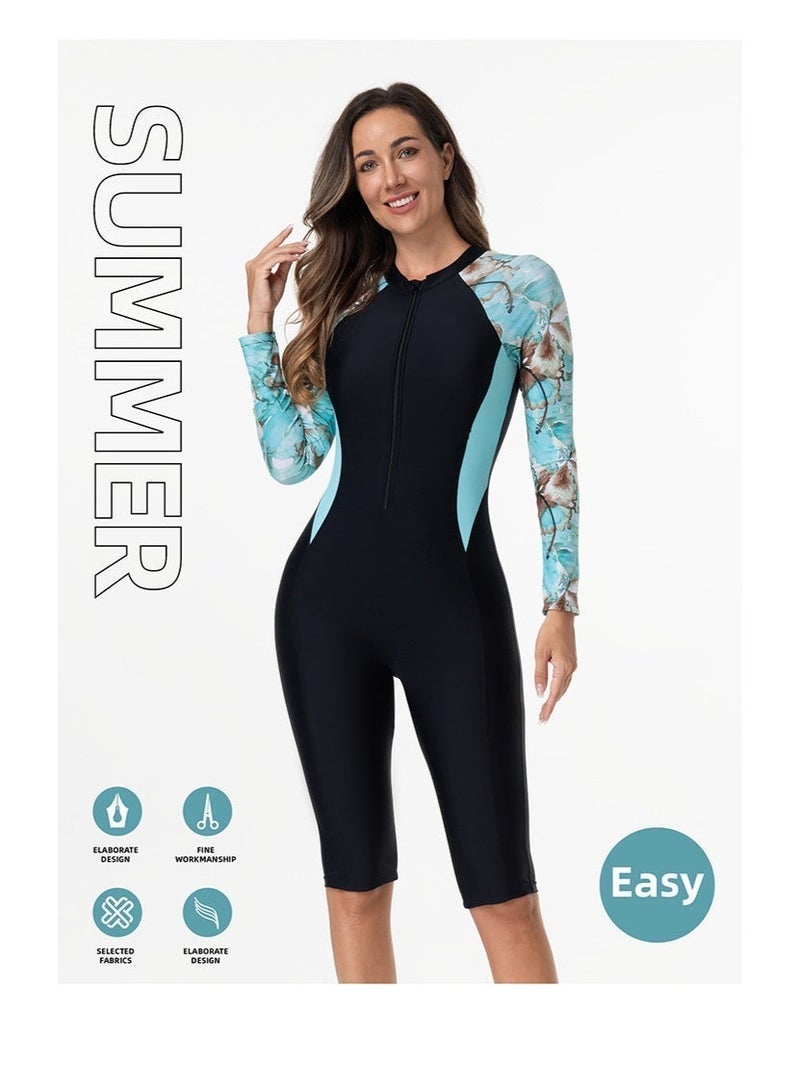 Ofrdncy Womens One Piece Swimsuit Long Sleeve zipper Swimsuit Rash Guard Bathing Suit UPF 50+ Surfing Swimwear Built in Bra - Image 3