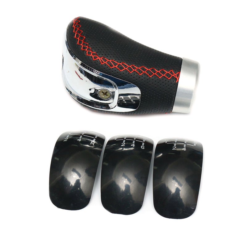 5 6 Speed Black PU Leather Manual Car Gear Shift Knob Shifter Lever Handle Stick Universal with 3 Caps - Image 4