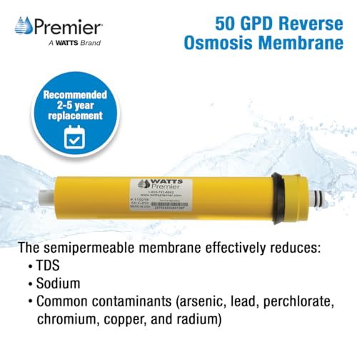 Watts Premier RO Water Filter 50 GPD (Gallons Per Day) Semi-Permeable Membrane Replacement for Premier Standard Reverse Osmosis System, Yellow, Built-In Check Valve, 1.8" Dia x 10.75" L, 1-Pack - Image 2
