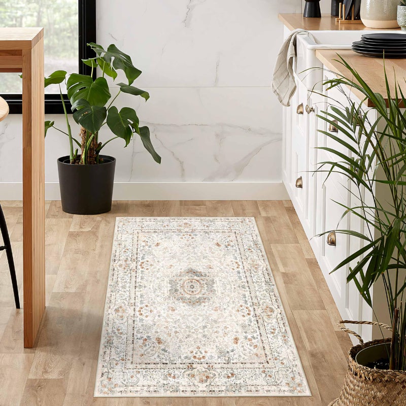 Castage Small Rugs 2x3 Boho Rug for Entryway Bathroom Bedroom Kitchen Entrance Doormat Vintage Bohemian Distressed Washable Accent Floor Throw Carpet Non Slip Beige - Image 2