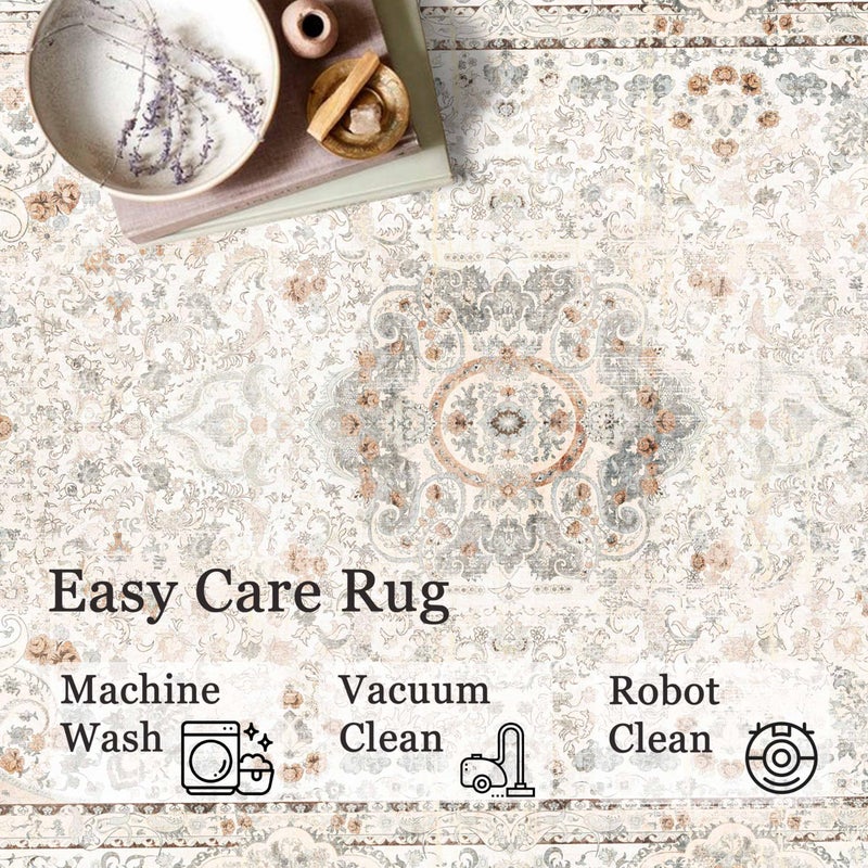Castage Small Rugs 2x3 Boho Rug for Entryway Bathroom Bedroom Kitchen Entrance Doormat Vintage Bohemian Distressed Washable Accent Floor Throw Carpet Non Slip Beige - Image 4
