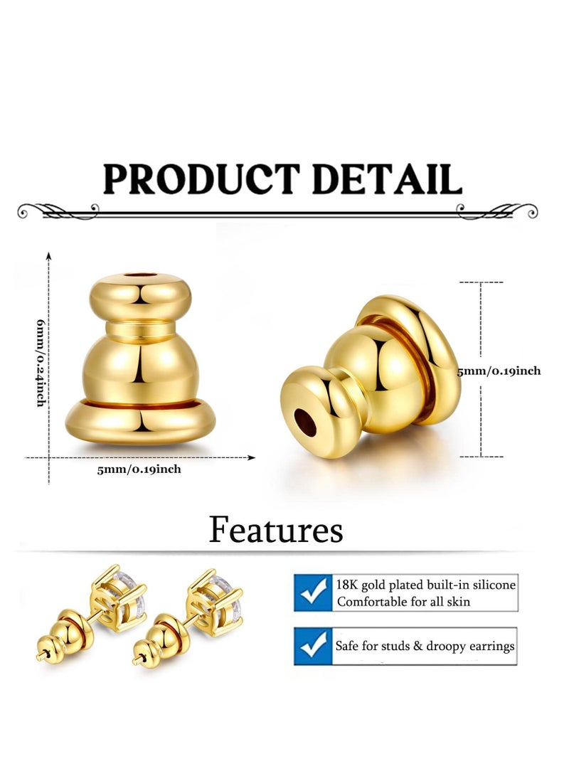 SYOSI Earring Backs, 5 Pairs Hypoallergenic Locking 18k Gold Bullet Earring Backs for Studs Replacements Secure Locking Backing for Sensitive Ears - Image 2