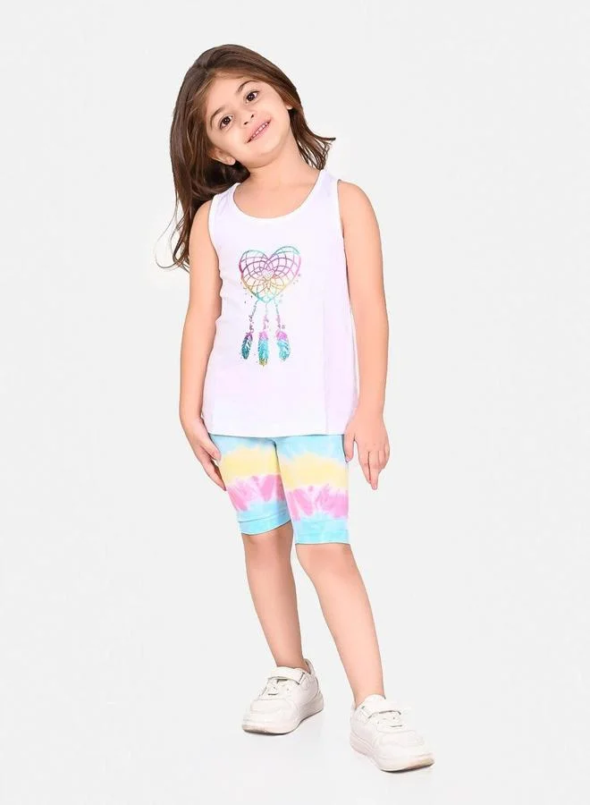 بونكيدز Regular Fit Printed Multicolour Cotton Sets For Girls Round Neck Flat Collar Pull On 100 % Cotton