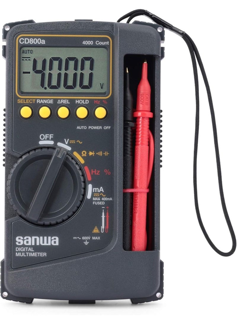 SANWA CD800A Digital Multimeter AC/DC 600V, 400mA Battery Powered Tester with Buzzer, Portable Electrical Measuring Tool for Voltage, Current & Continuity - Image 1