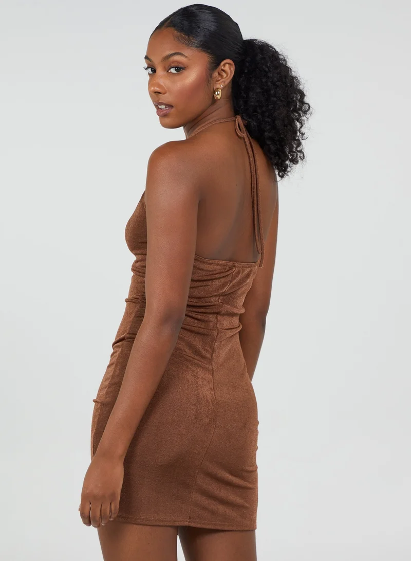 Pink Vanilla Halter Neck Slinky Mini Dress