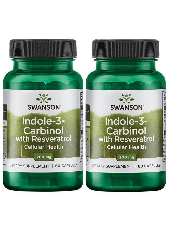 Swanson Indole-3-Carbinol with Resveratrol - I3C Supplement Promoting Cellular Protection - Natural Supplement to Help Maintain Healthy Hormone Balance - (60 Capsules, 200mg Each) (2 Pack)