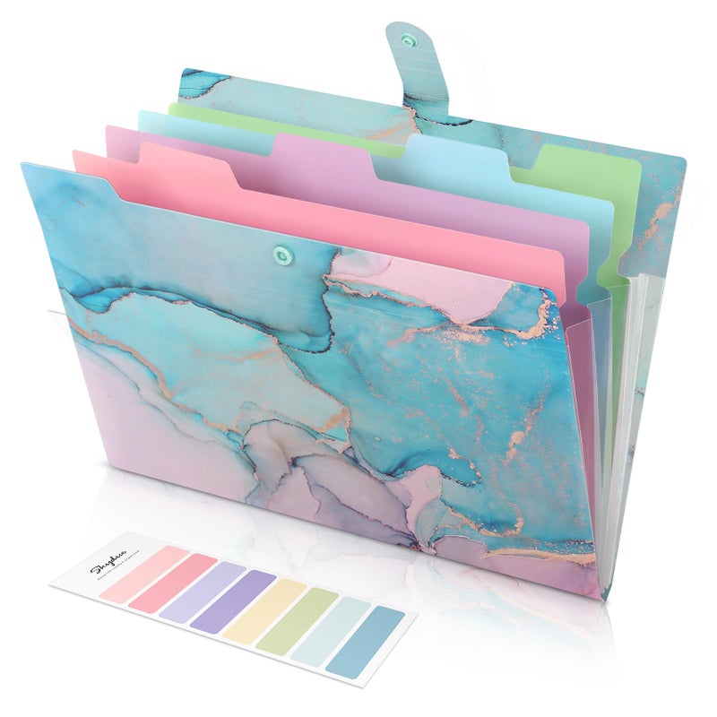 SKYDUE 5 Pockets Expanding File Folder, File Folders, Cute Accordion File Organizer with Labels (1 Pack, Lightblue) - Image 5