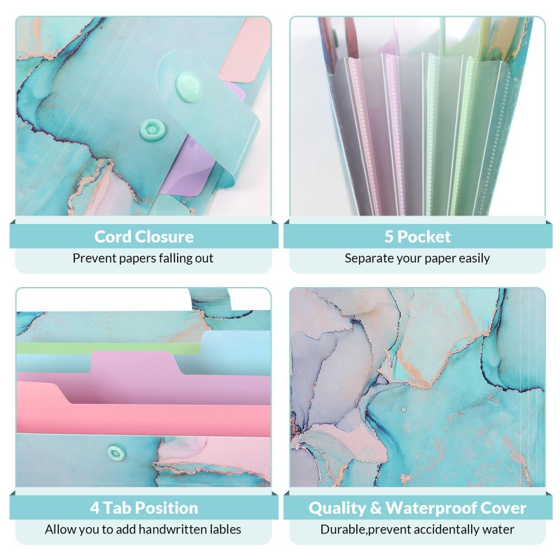 SKYDUE 5 Pockets Expanding File Folder, File Folders, Cute Accordion File Organizer with Labels (1 Pack, Lightblue) - Image 2