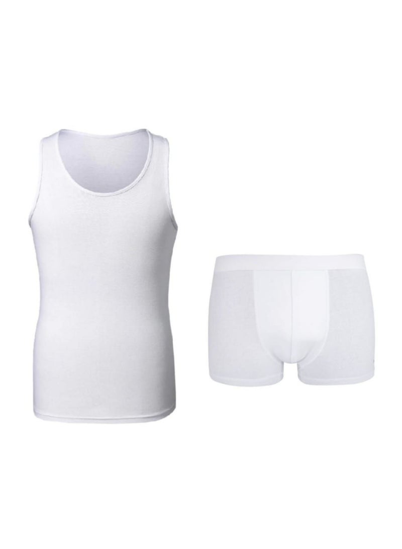 Boxer Style Shirt + Underpants Set Size M - White - Image 1