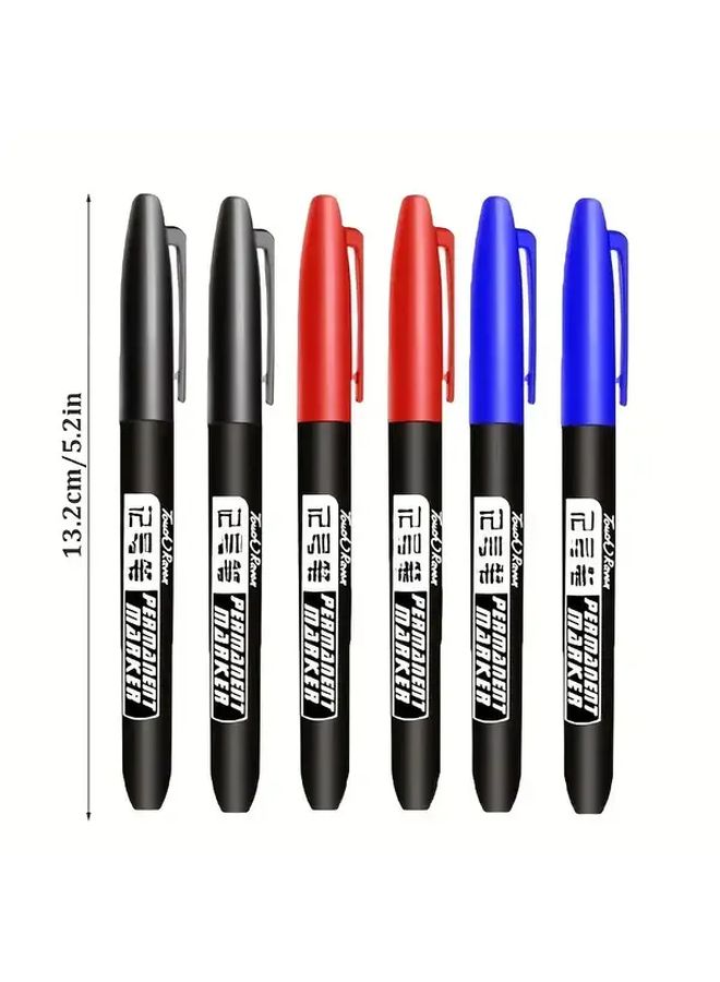 6 Permanent Markers Set Black Red Blue Waterproof Fine Tip for Sketching - Image 5
