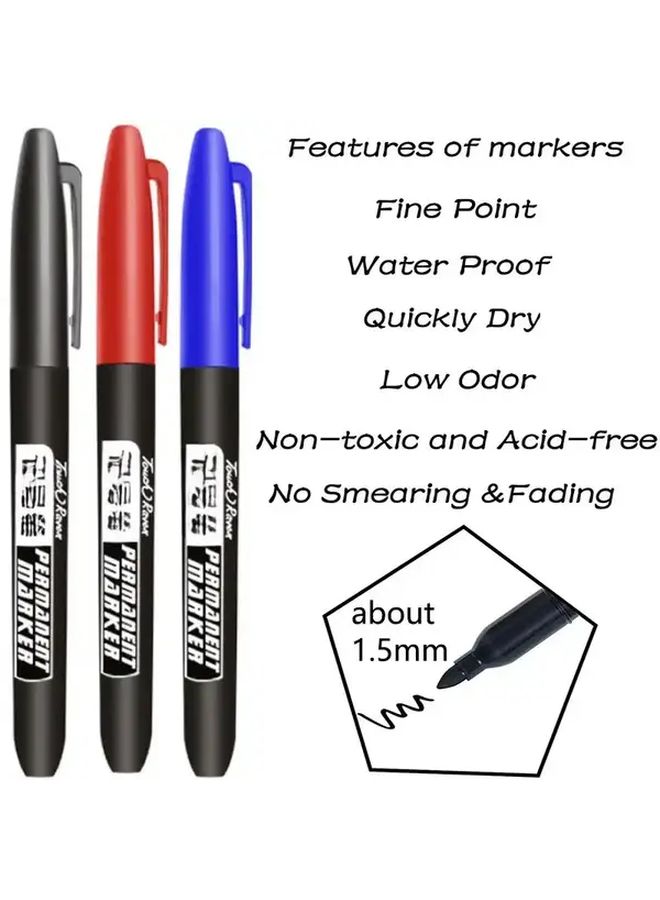 6 Permanent Markers Set Black Red Blue Waterproof Fine Tip for Sketching - Image 3