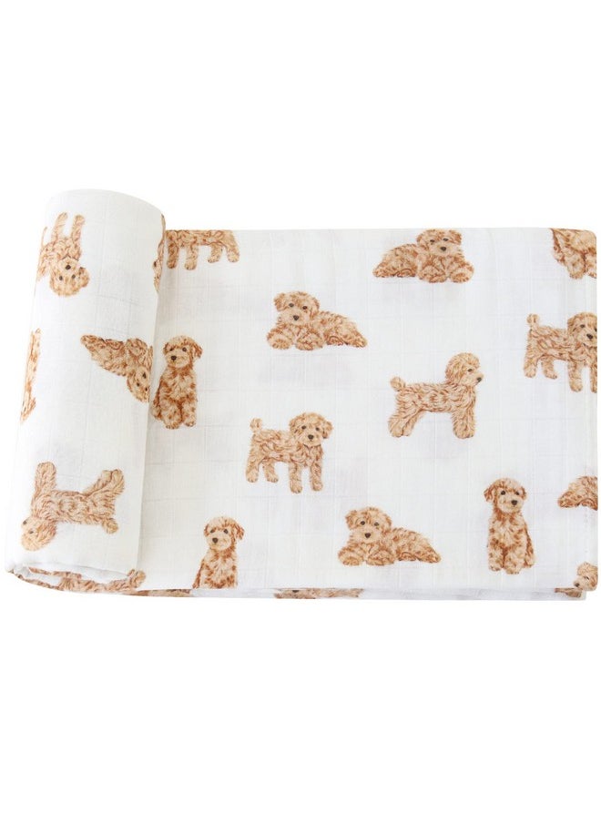 LifeTree - Baby Swaddle Blankets Dog, 70% Viscose Bamboo And 30% Cotton Muslin Swaddle Blankets Boys Girls Swaddling Wrap Receiving Blanket Neutral For Newborn, Large 47" X 47", Poodle Puppy - Image 1