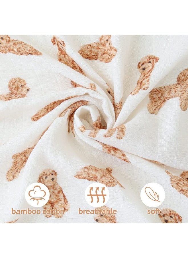 LifeTree - Baby Swaddle Blankets Dog, 70% Viscose Bamboo And 30% Cotton Muslin Swaddle Blankets Boys Girls Swaddling Wrap Receiving Blanket Neutral For Newborn, Large 47" X 47", Poodle Puppy - Image 1
