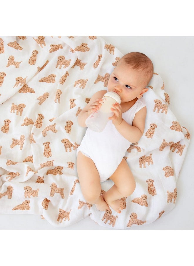 LifeTree - Baby Swaddle Blankets Dog, 70% Viscose Bamboo And 30% Cotton Muslin Swaddle Blankets Boys Girls Swaddling Wrap Receiving Blanket Neutral For Newborn, Large 47" X 47", Poodle Puppy - Image 1