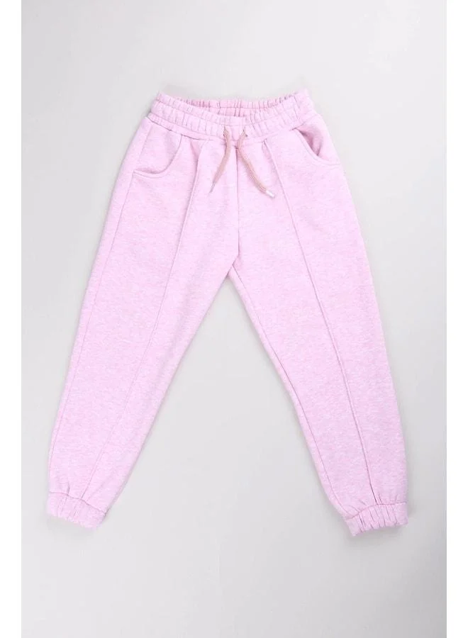 Perendi Comfortable Unisex Pink Children’s Sweatpants with Elastic Waist, Lining, and Pockets.