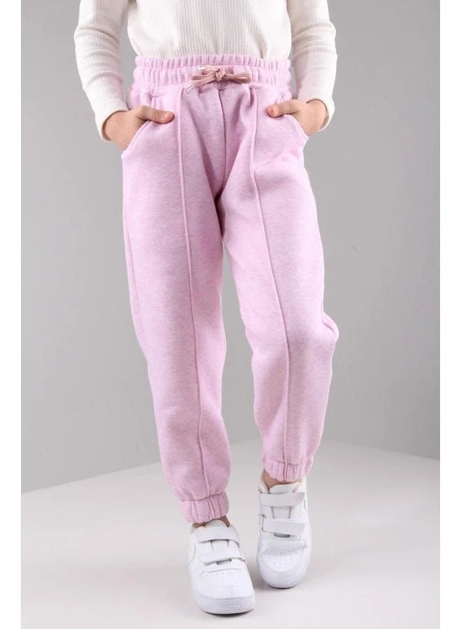 Perendi Comfortable Unisex Pink Children’s Sweatpants with Elastic Waist, Lining, and Pockets.