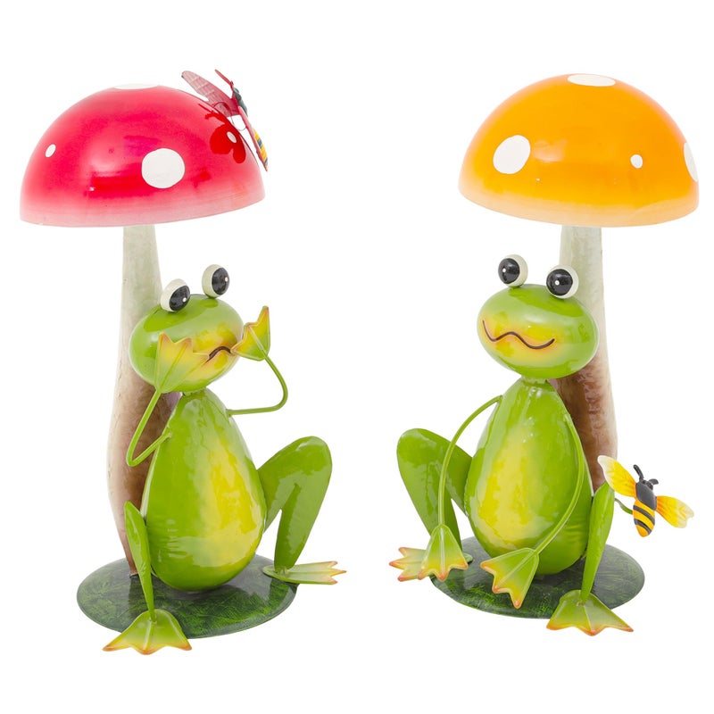 Ultym 15.3" Large Frog Decor Set of 2, Handcrafted 3D Lifelike Metal Frog with Mushroom Sculpture, Outdoor Yard Art for Garden, Lawn & Home, Ideal Gift for Mom, Women on Motherâ€™s Day & Housewarming - Image 2