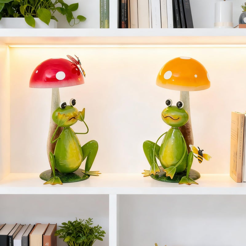 Ultym 15.3" Large Frog Decor Set of 2, Handcrafted 3D Lifelike Metal Frog with Mushroom Sculpture, Outdoor Yard Art for Garden, Lawn & Home, Ideal Gift for Mom, Women on Motherâ€™s Day & Housewarming - Image 5