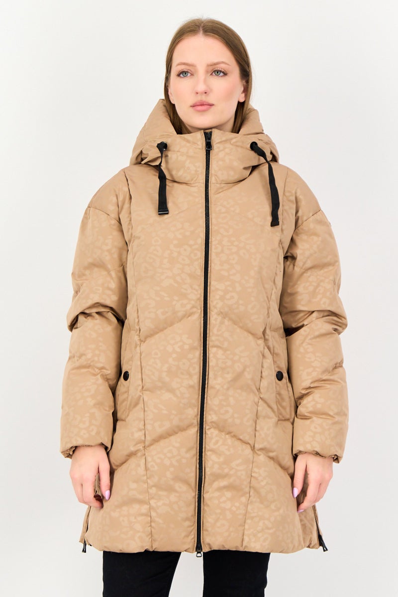 GEOX Women Allover Print Parka jacket, Brown - Image 1