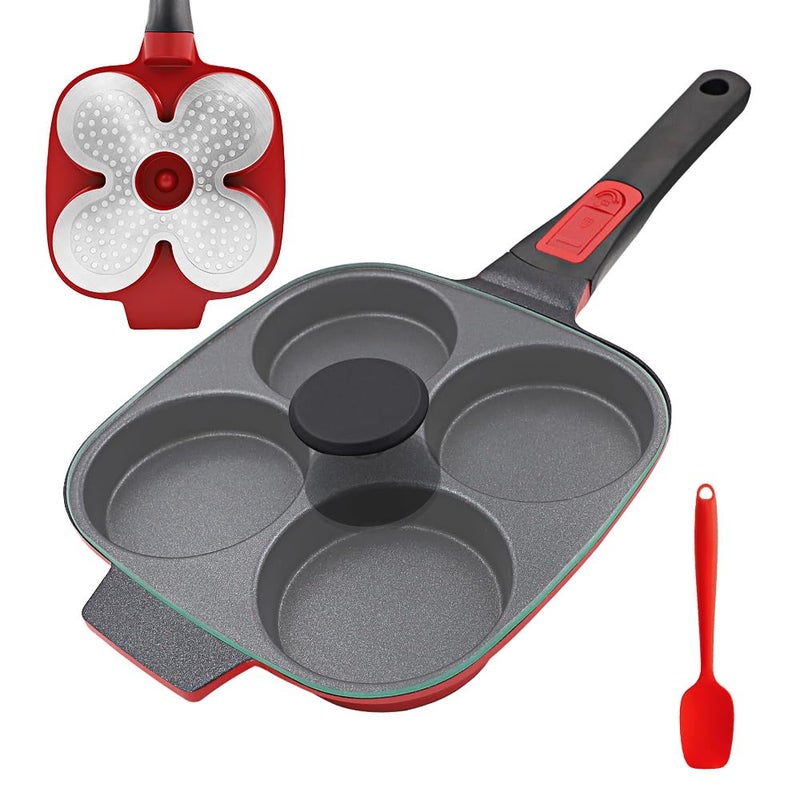 RANX INGST 4-Cup Egg Pan with Lid, Nonstick Omelette Skillet with Detachable Handle, Pancake Pan Egg Cooker Induction Compatible - Image 1